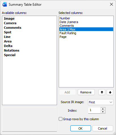 summary table dialog