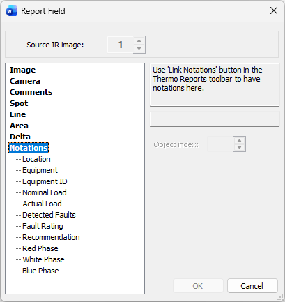 fields dialog with notations